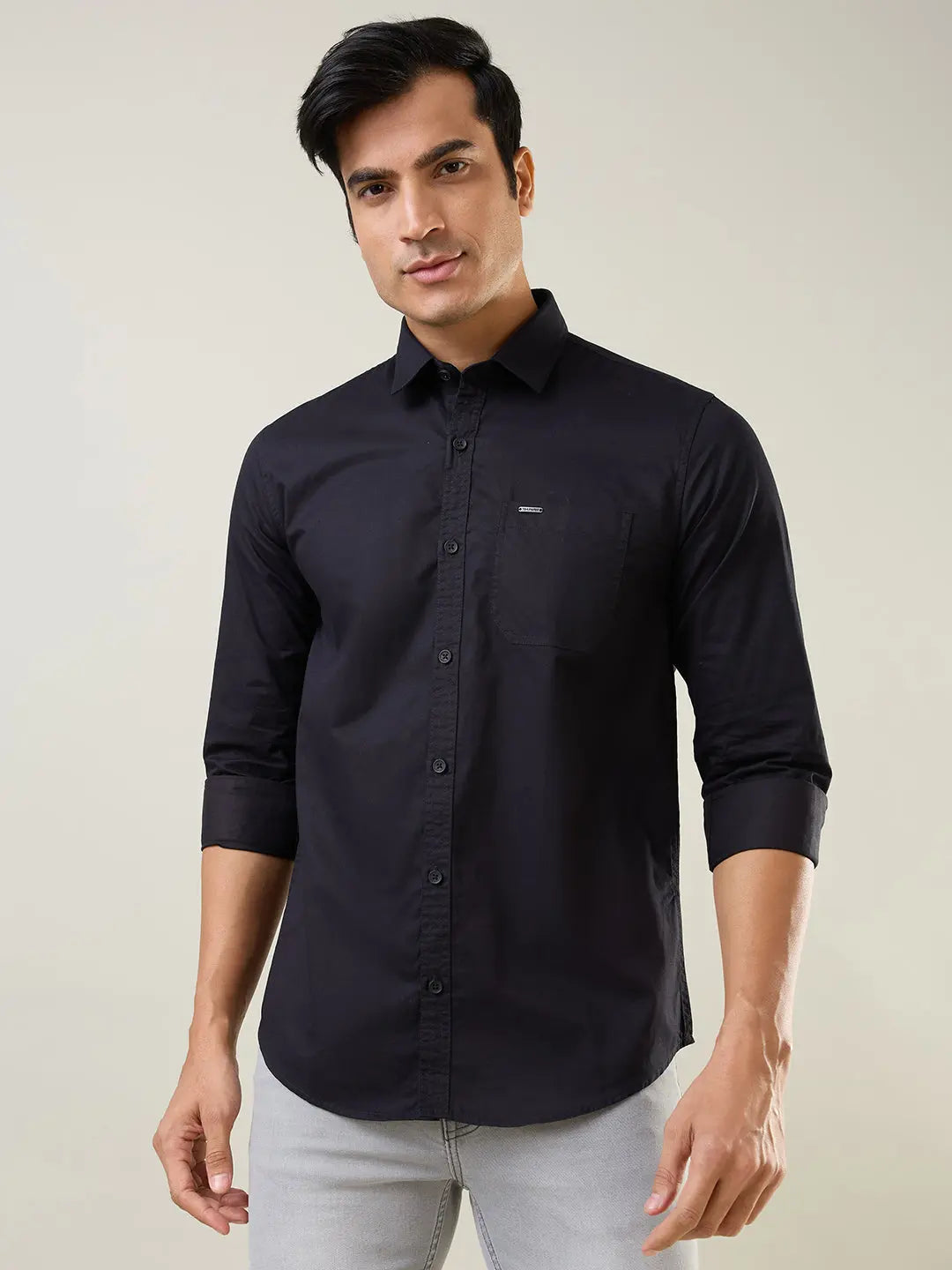 Black Solid Regular Fit Shirt TIM PARIS