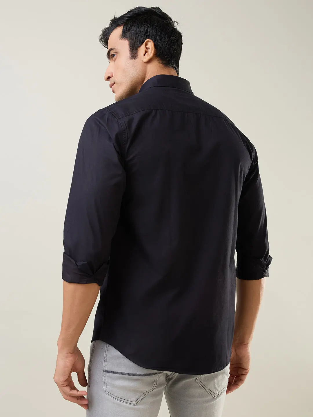 Black Solid Regular Fit Shirt TIM PARIS