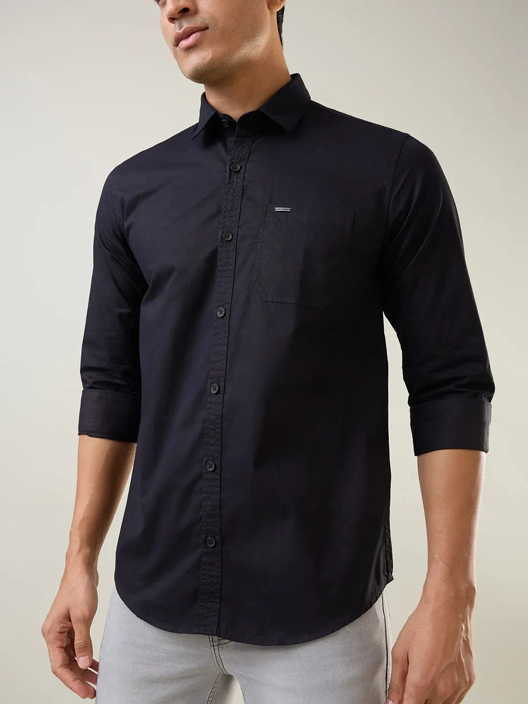 Black Solid Regular Fit Shirt TIM PARIS