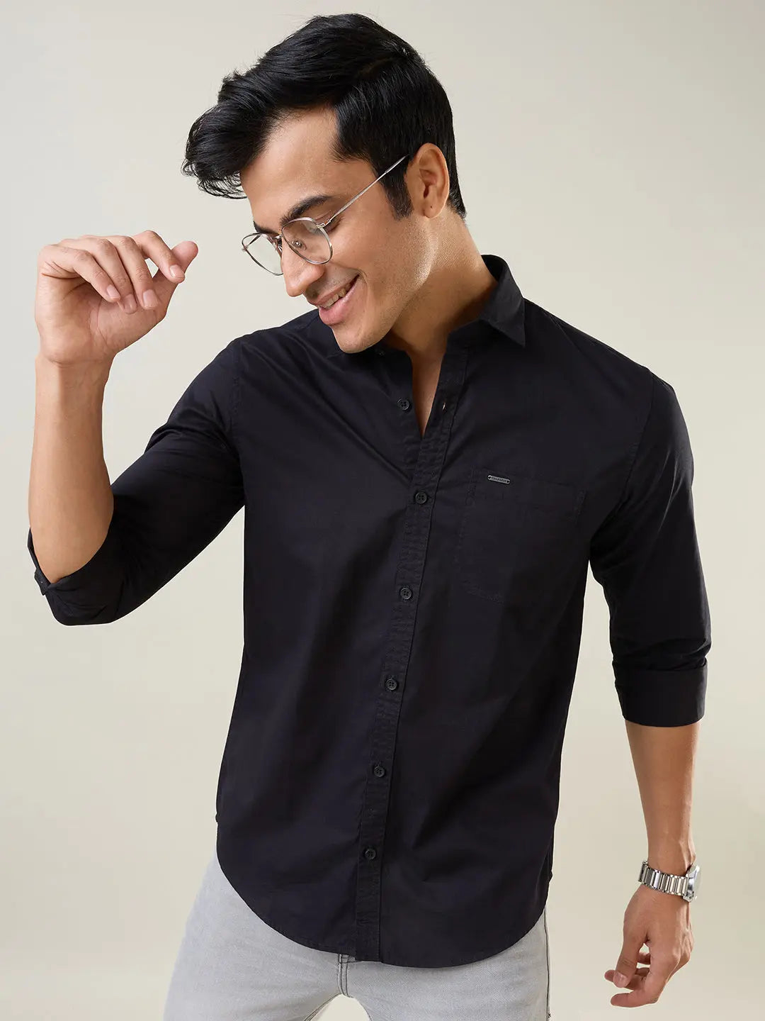 Black Solid Regular Fit Shirt TIM PARIS