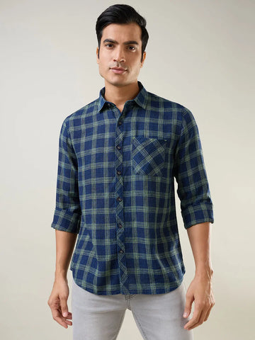 Green Checkered Regular Fit Shirt TIM PARIS