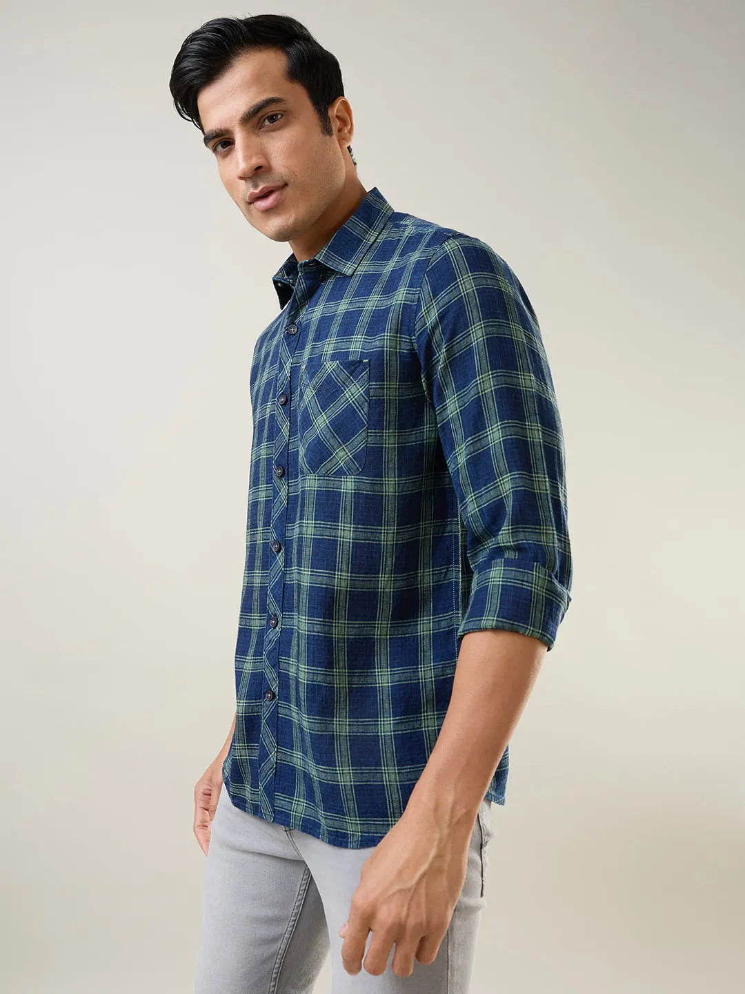Green Checkered Regular Fit Shirt TIM PARIS