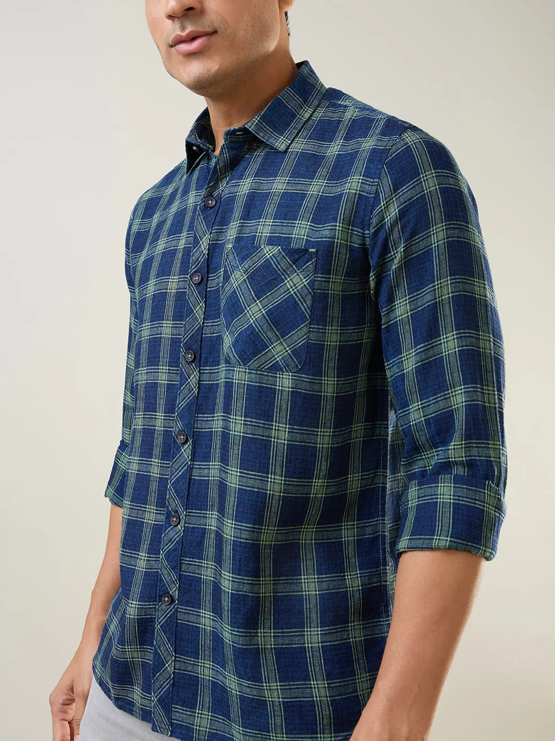 Green Checkered Regular Fit Shirt TIM PARIS