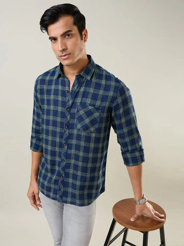 Green Checkered Regular Fit Shirt TIM PARIS