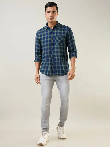 Green Checkered Regular Fit Shirt TIM PARIS