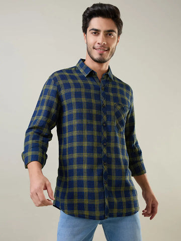 Blue Checkered Regular Fit Shirt TIM PARIS