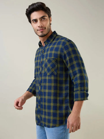 Blue Checkered Regular Fit Shirt TIM PARIS