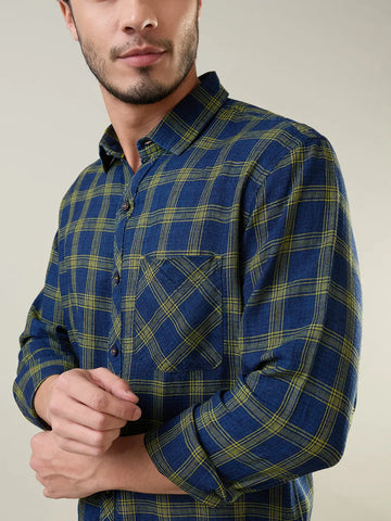 Blue Checkered Regular Fit Shirt TIM PARIS