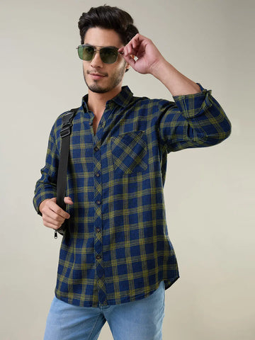 Blue Checkered Regular Fit Shirt TIM PARIS