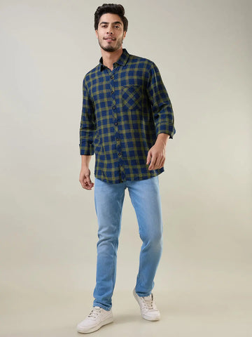 Blue Checkered Regular Fit Shirt TIM PARIS