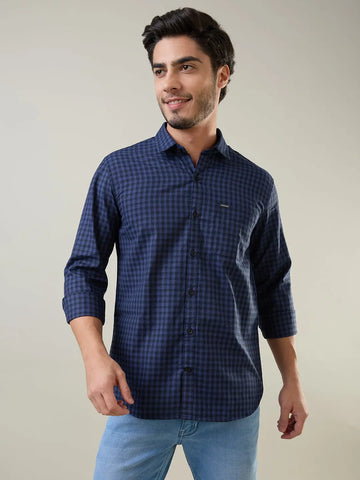 Blue Checkered Regular Fit Shirt TIM PARIS