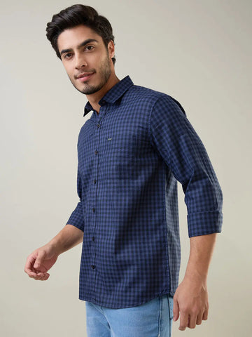 Blue Checkered Regular Fit Shirt TIM PARIS
