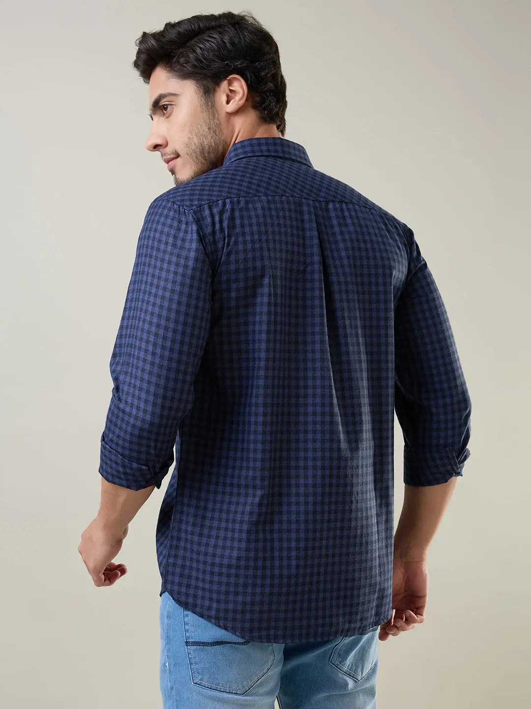 Blue Checkered Regular Fit Shirt TIM PARIS