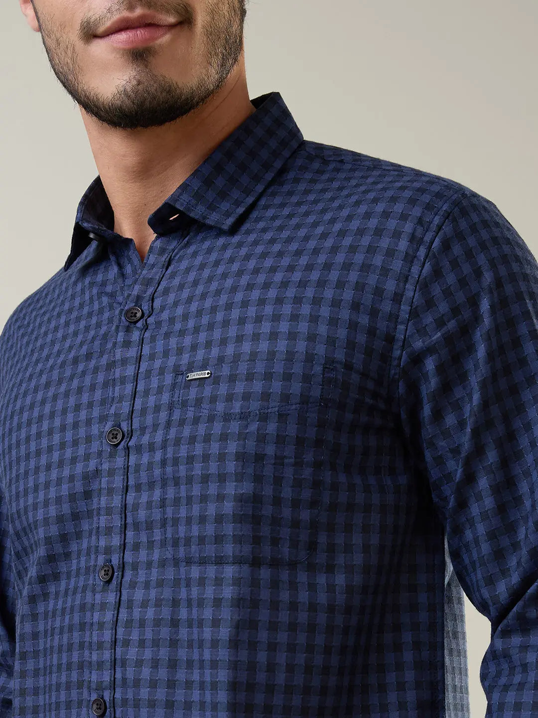 Blue Checkered Regular Fit Shirt TIM PARIS