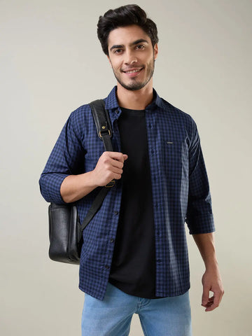 Blue Checkered Regular Fit Shirt TIM PARIS