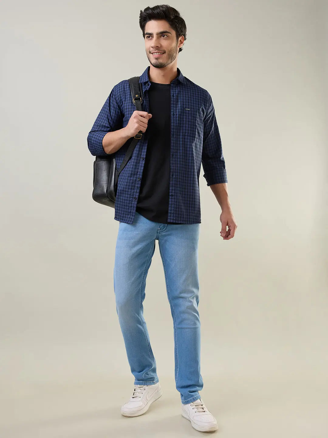 Blue Checkered Regular Fit Shirt TIM PARIS