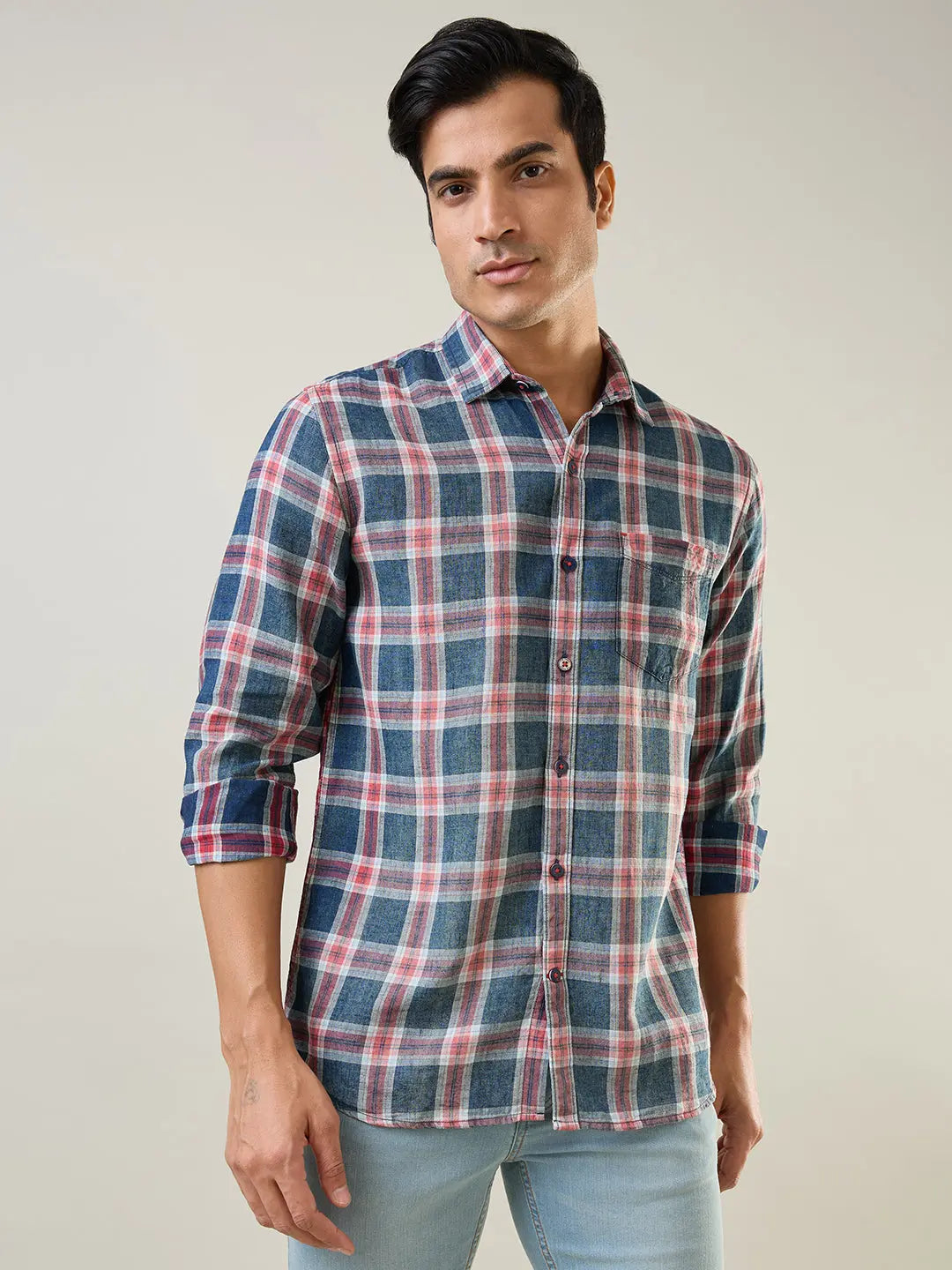Red Checkered Regular Fit Shirt TIM PARIS