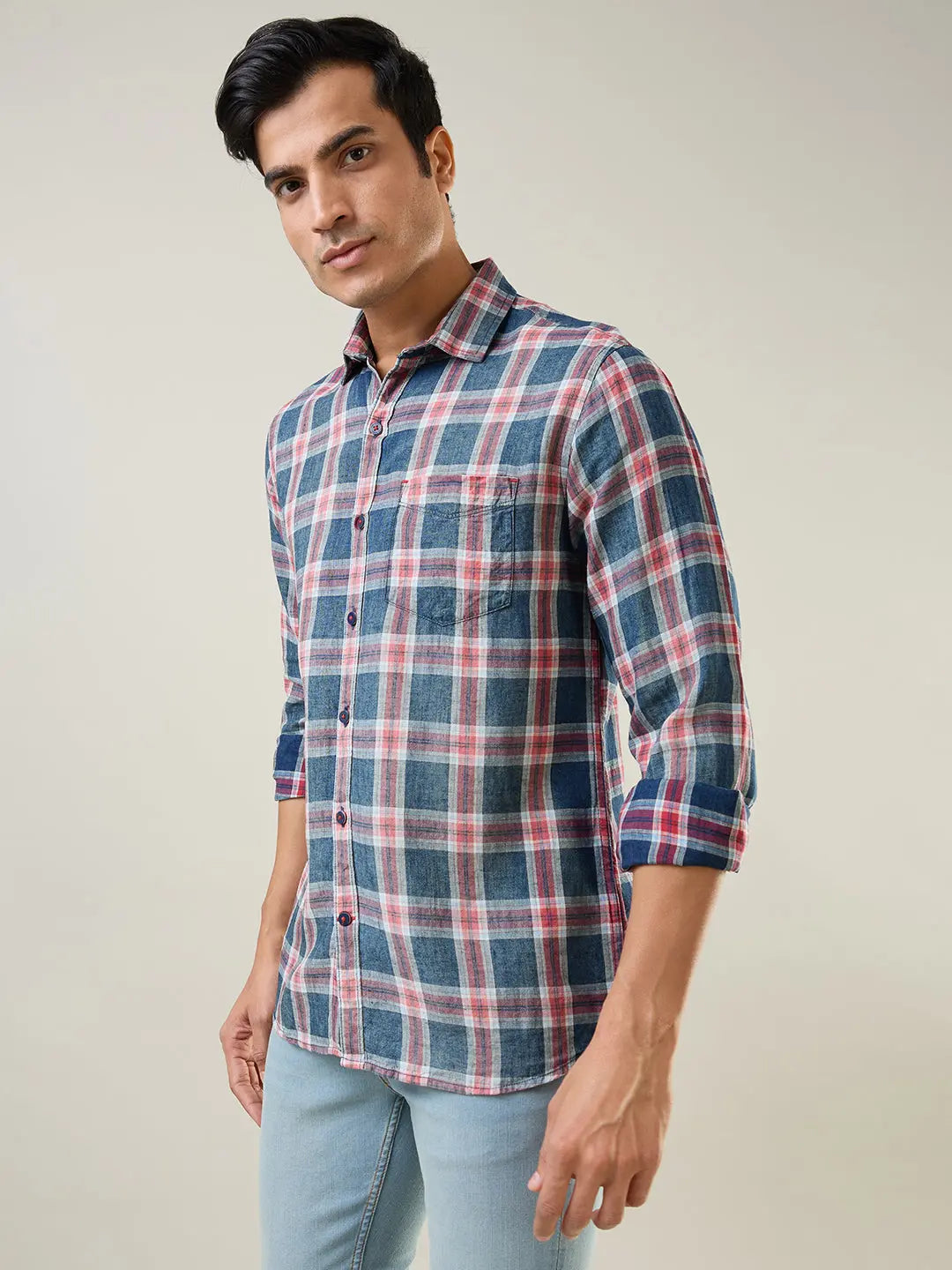 Red Checkered Regular Fit Shirt TIM PARIS