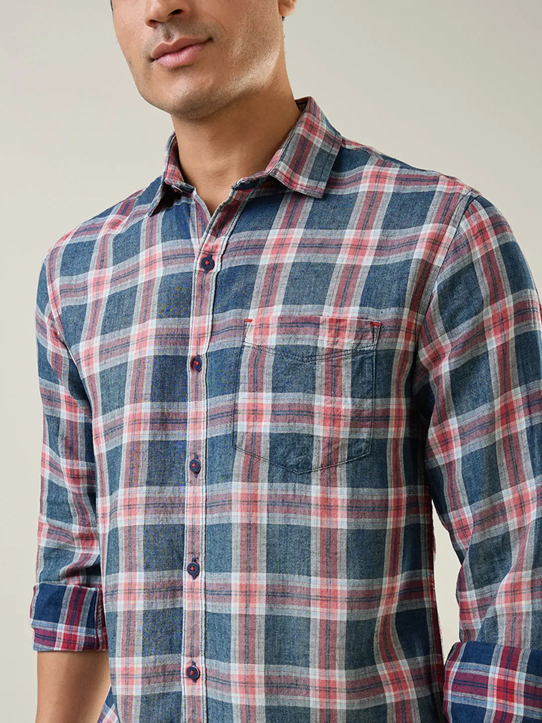 Red Checkered Regular Fit Shirt TIM PARIS