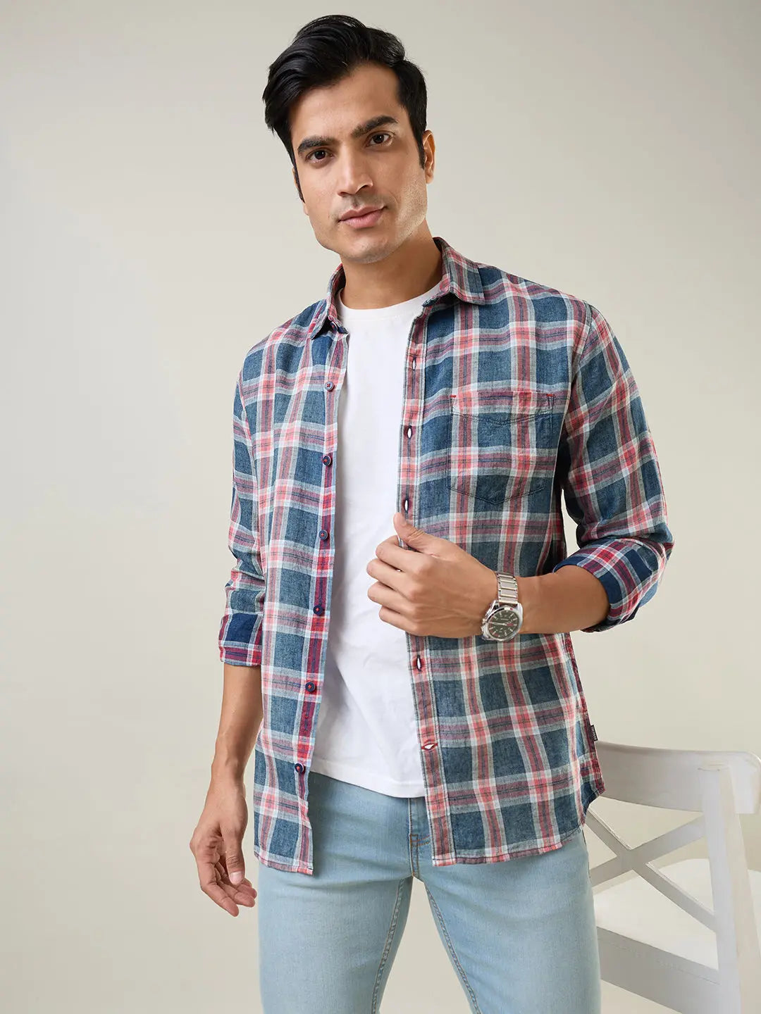 Red Checkered Regular Fit Shirt TIM PARIS