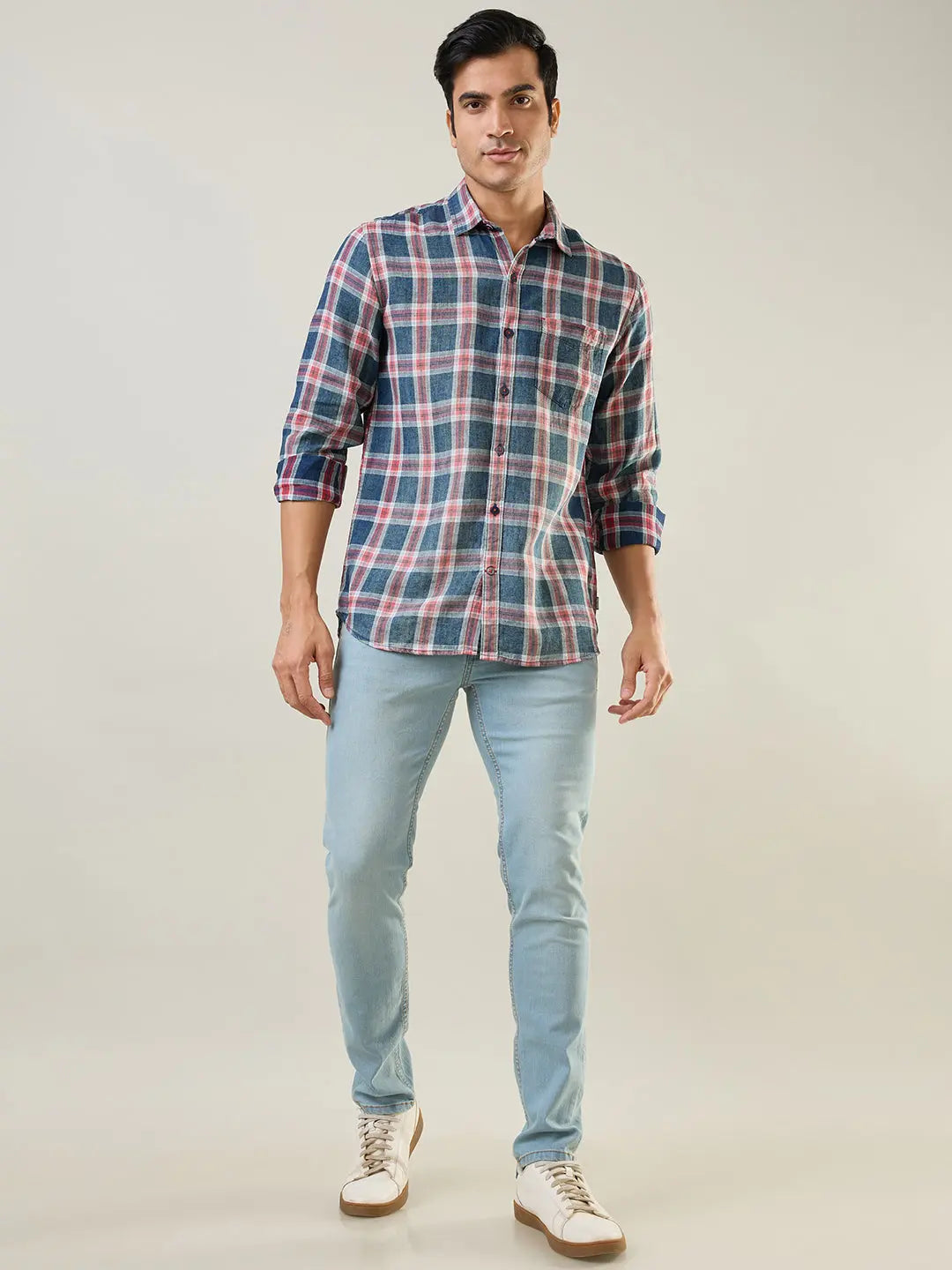 Red Checkered Regular Fit Shirt TIM PARIS