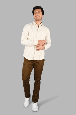 Beige Striped Regular Fit Shirt Tim Paris