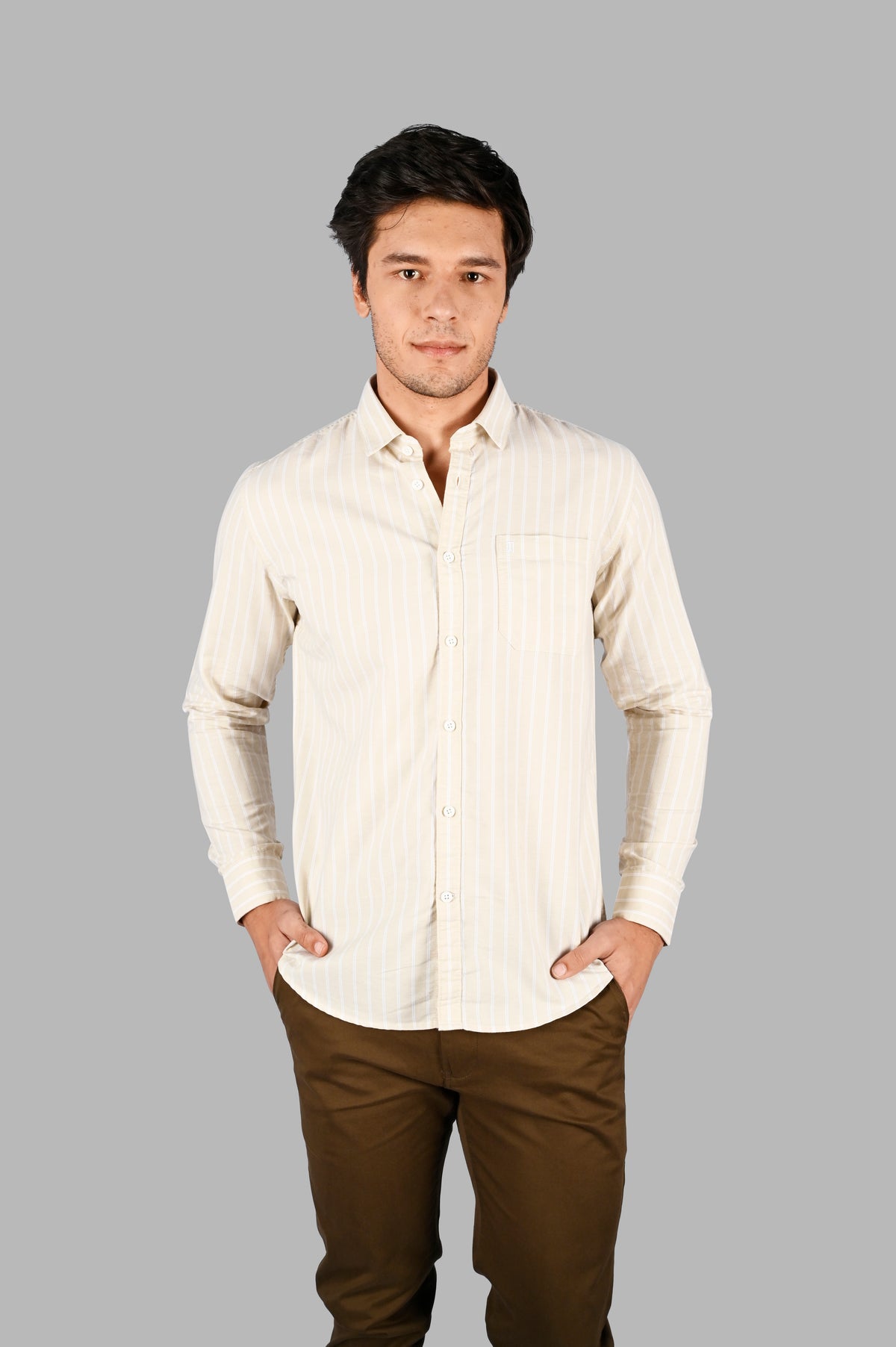 Beige Striped Regular Fit Shirt