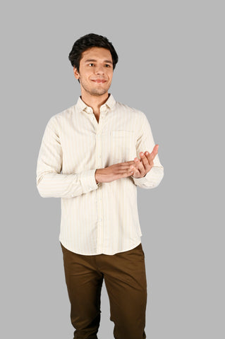 Beige Striped Regular Fit Shirt Tim Paris
