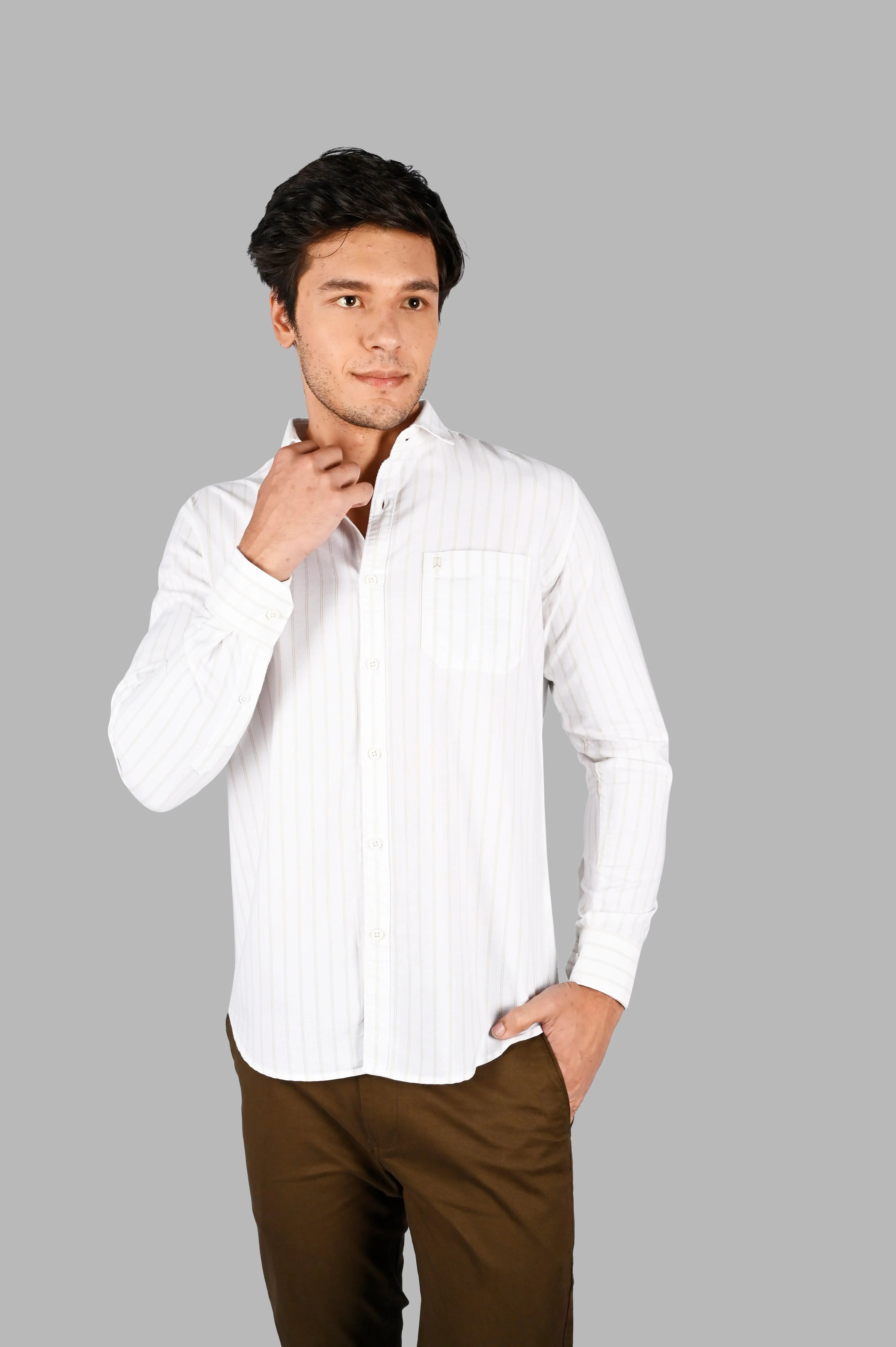 White Striped Regular Fit Shirt TIM PARIS