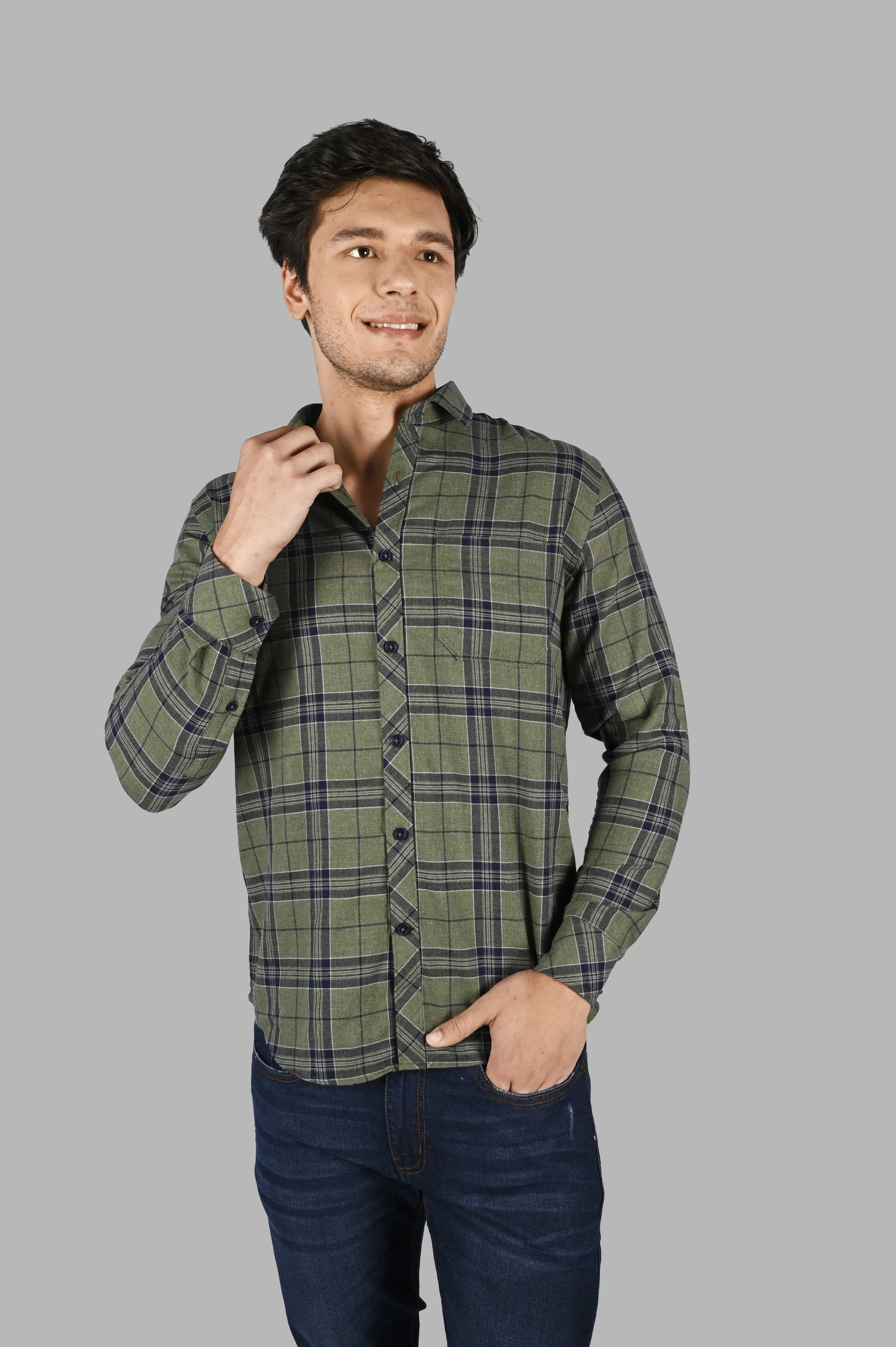 Green Plaid Check Shirt Tim Paris