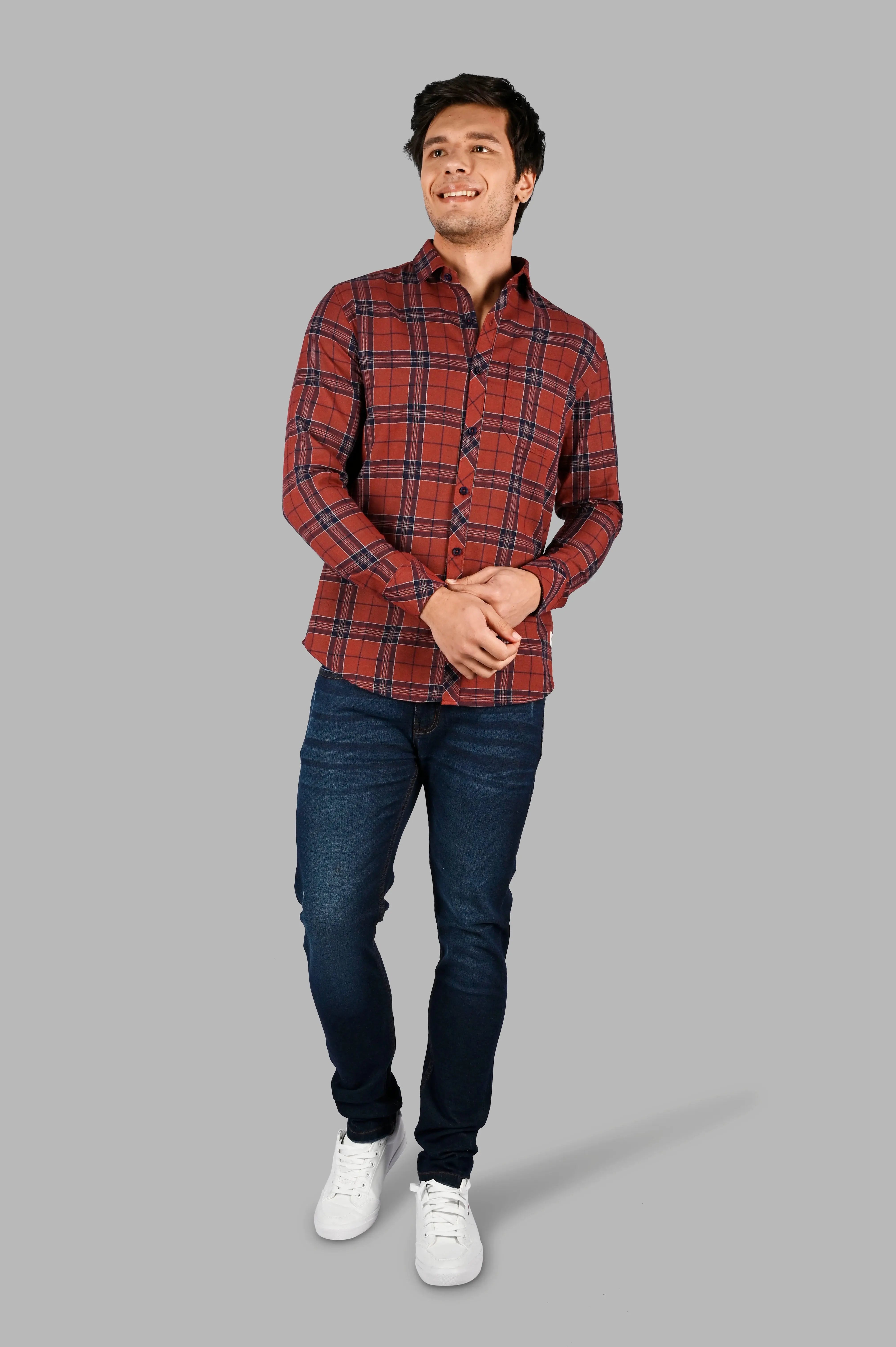 Rust Plaid Check Shirt Tim Paris