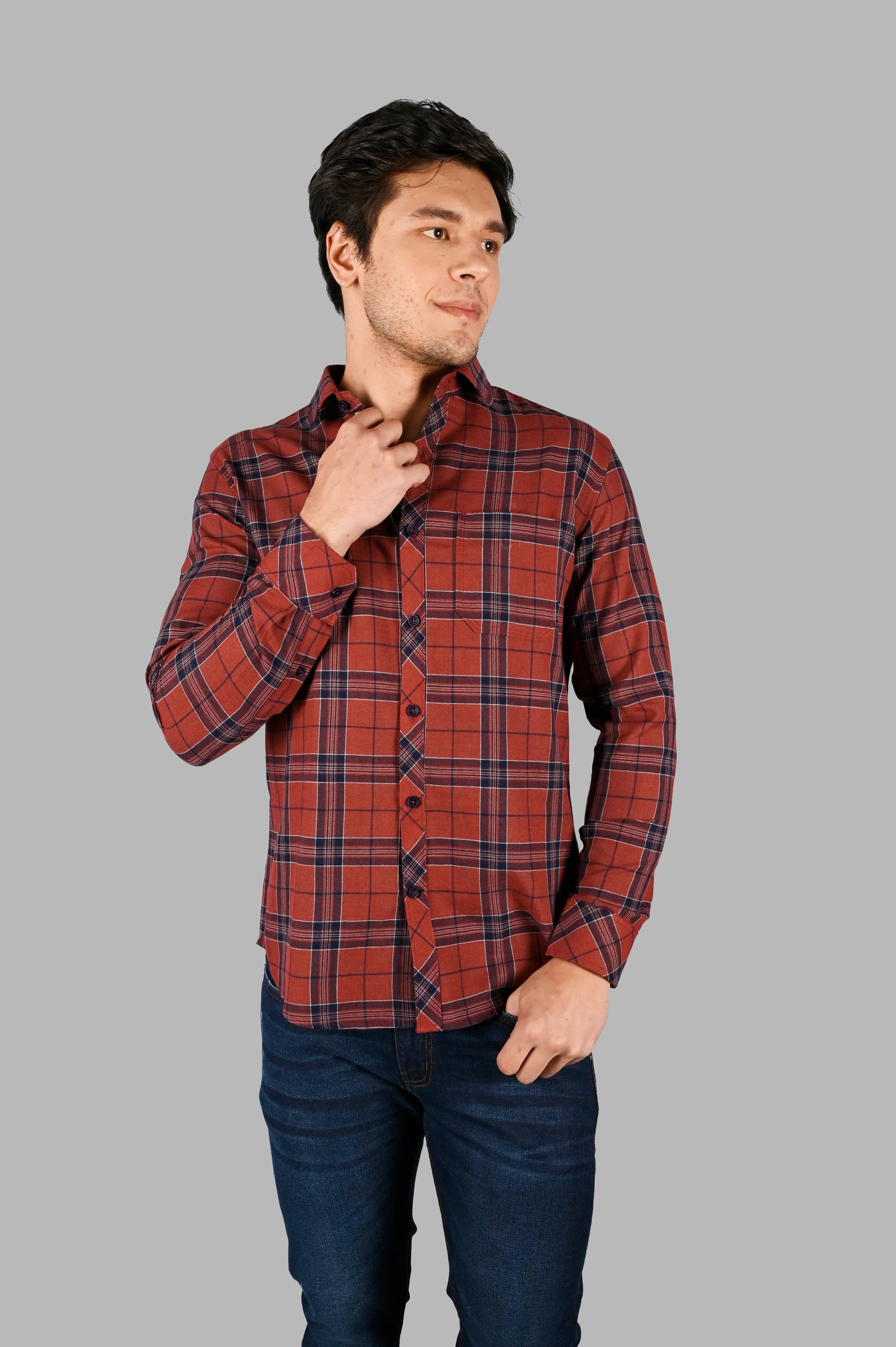 Rust Plaid Check Shirt Tim Paris