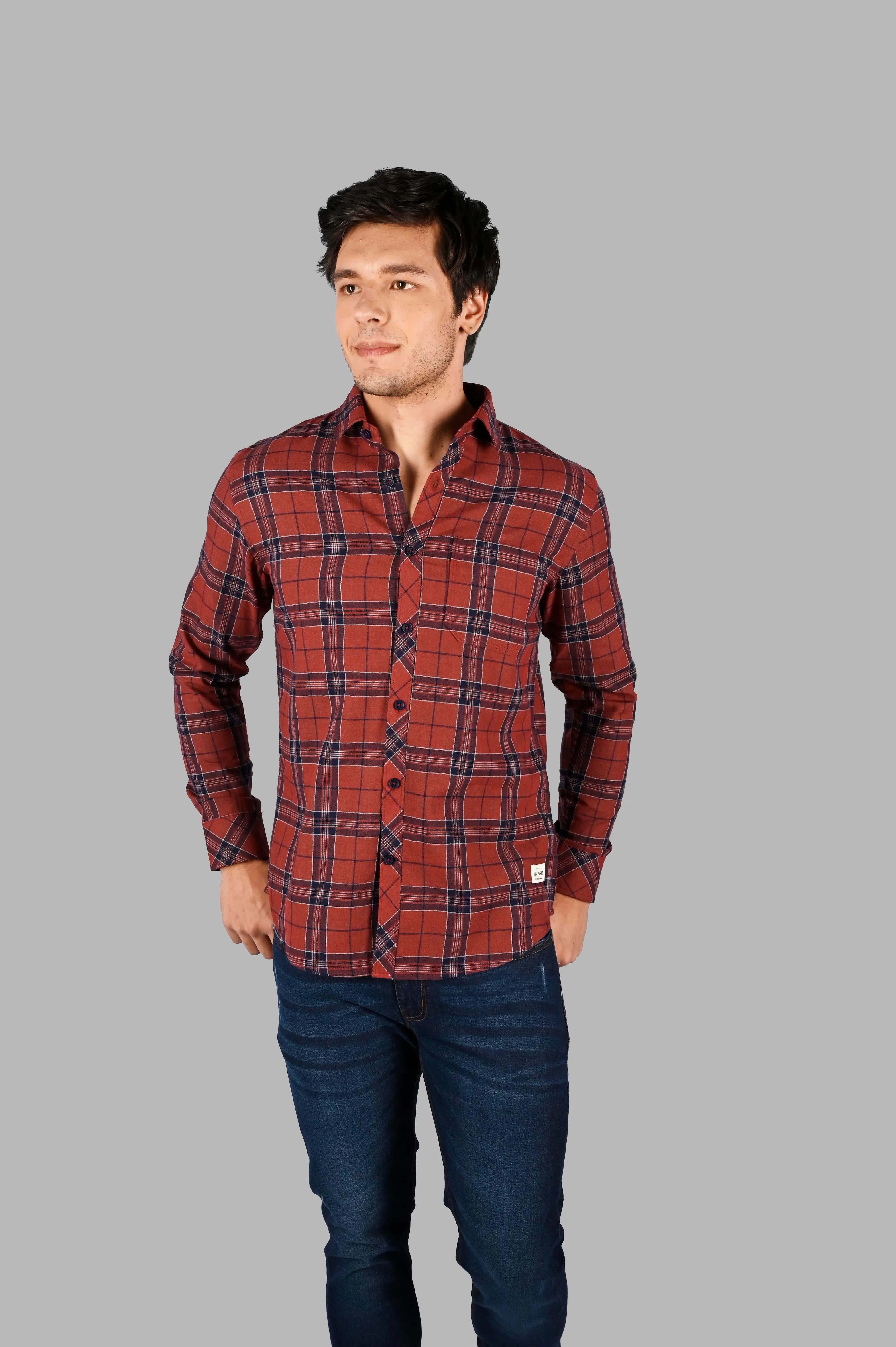 Rust Plaid Check Shirt Tim Paris