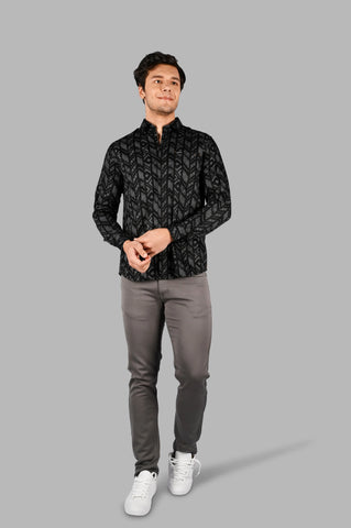Black Printed Regular Fit Shirt Tim Paris