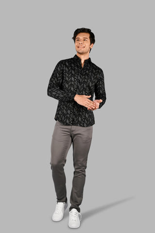 Black Printed Regular Fit Shirt Tim Paris