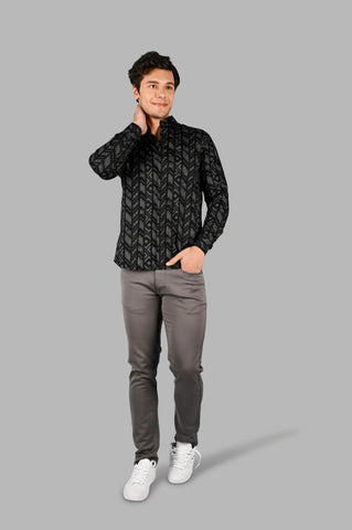 Black Printed Regular Fit Shirt Tim Paris