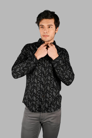 Black Printed Regular Fit Shirt Tim Paris