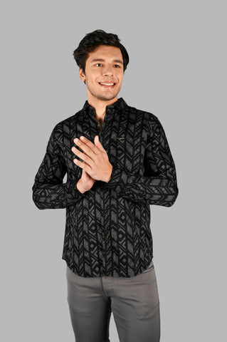 Black Printed Regular Fit Shirt Tim Paris