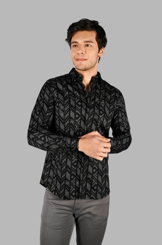 Black Printed Regular Fit Shirt Tim Paris