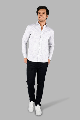 White Printed Slim Fit Shirt Tim Paris