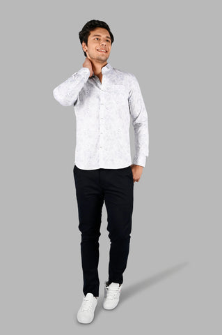 White Printed Slim Fit Shirt Tim Paris