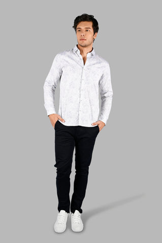 White Printed Slim Fit Shirt Tim Paris