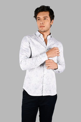 White Printed Slim Fit Shirt Tim Paris