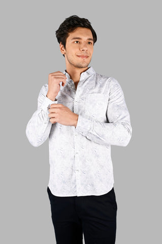 White Printed Slim Fit Shirt Tim Paris