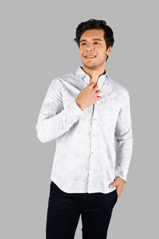 White Printed Slim Fit Shirt Tim Paris