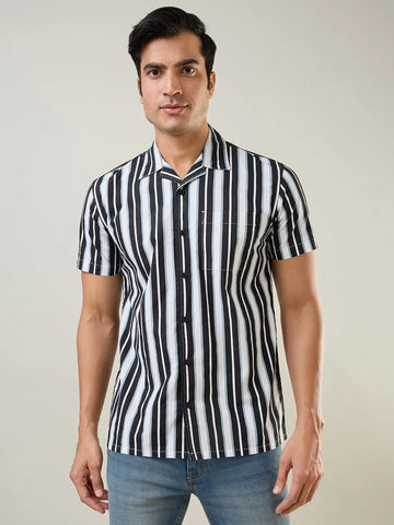 Black Striped Regular Fit Shirt TIM PARIS