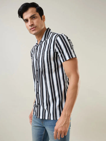 Black Striped Regular Fit Shirt TIM PARIS