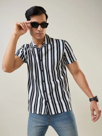 Black Striped Regular Fit Shirt TIM PARIS