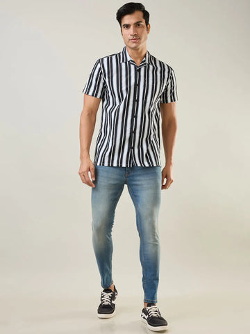 Black Striped Regular Fit Shirt TIM PARIS