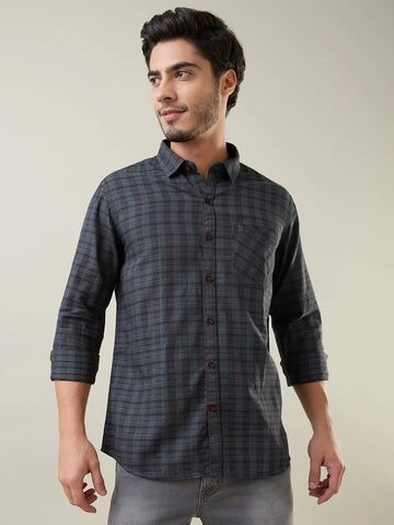 Grey Checkered Regular Fit Shirt TIM PARIS